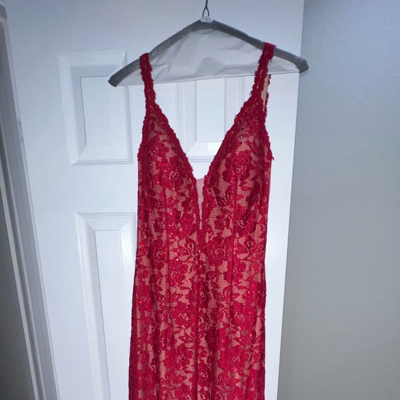 Jovani Red Lace Prom Dress - Picture 2 of 10